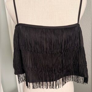 Altar'd State Shaina Black Fringed Crop Top - Large